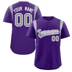 Purple Gray Full Button Classic Baseball Jersey 1