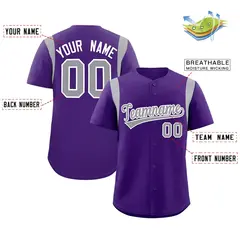 Purple Gray Full Button Classic Baseball Jersey 2