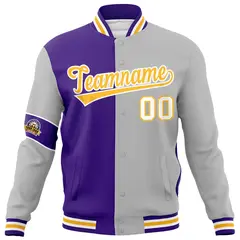 Purple Gray-Gold Two Tone Split Full-Snap Letterman Jacket 5
