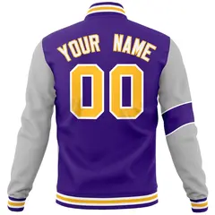 Purple Gray-Gold Two Tone Split Full-Snap Letterman Jacket 6