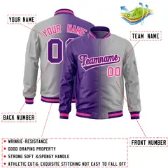 Purple Gray Gradient Letterman Bomber Jacket 2