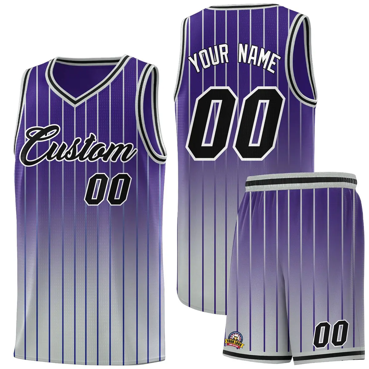 Purple Gray Gradient Stripe Basketball Jersey