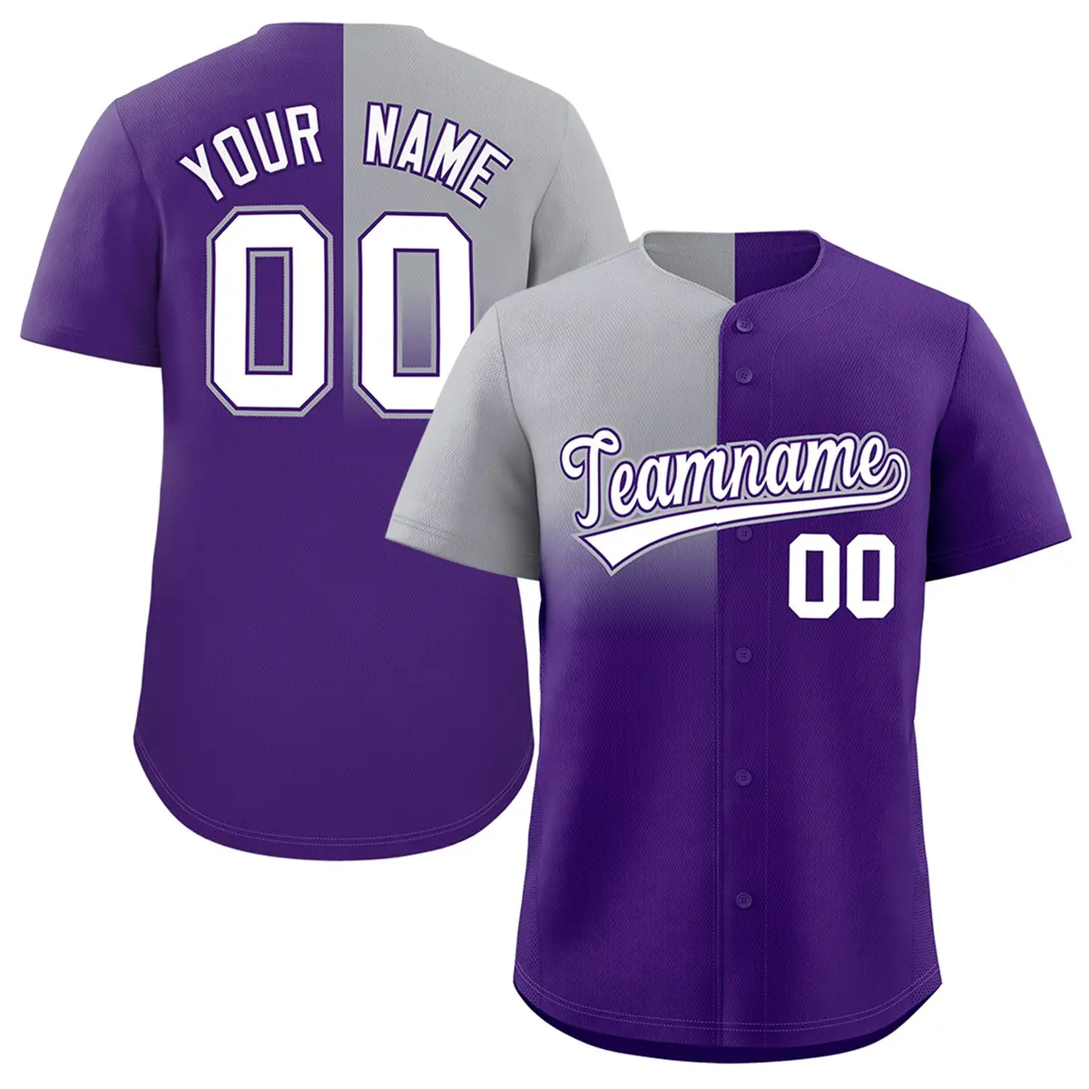 Purple Gray Half Gradient Authentic Baseball Jersey