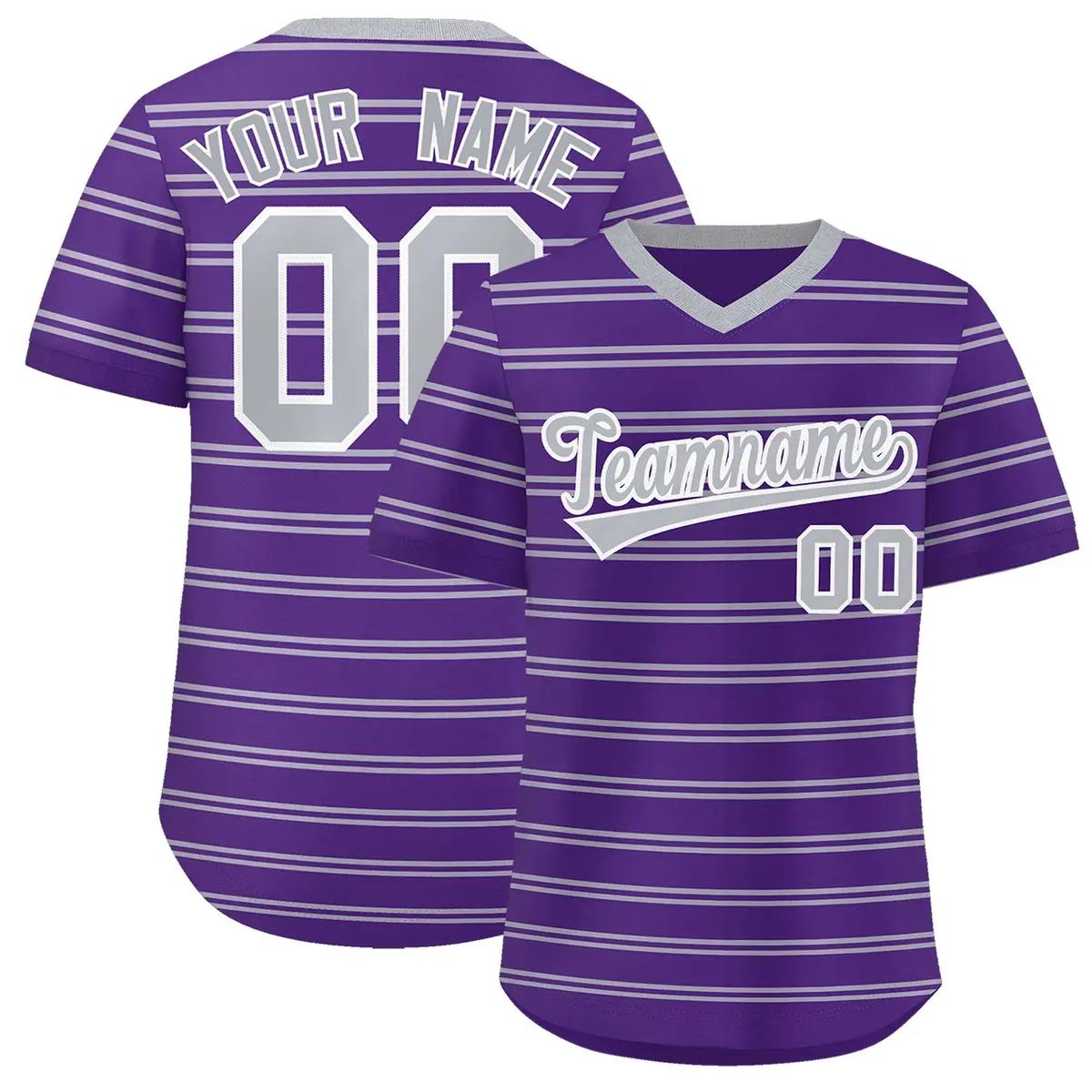 Purple Gray Horizontal Stripe Pullover Baseball Jersey