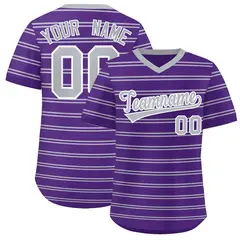 Purple Gray Horizontal Stripe Pullover Baseball Jersey 1