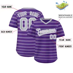 Purple Gray Horizontal Stripe Pullover Baseball Jersey 2