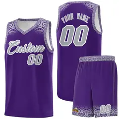 Purple Gray Indians Print Basketball Uniform Jersey