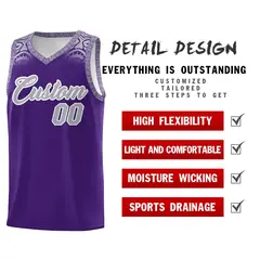 Purple Gray Indians Print Basketball Uniform Jersey 2