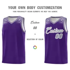 Purple Gray Indians Print Basketball Uniform Jersey 3