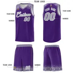Purple Gray Indians Print Basketball Uniform Jersey 5