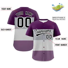 Purple Gray Light Purple Pride Month Color Block Baseball Jersey 2