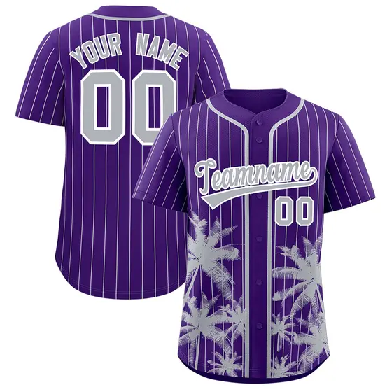 Purple Gray Pinstripe Coconut Tree Baseball Jersey