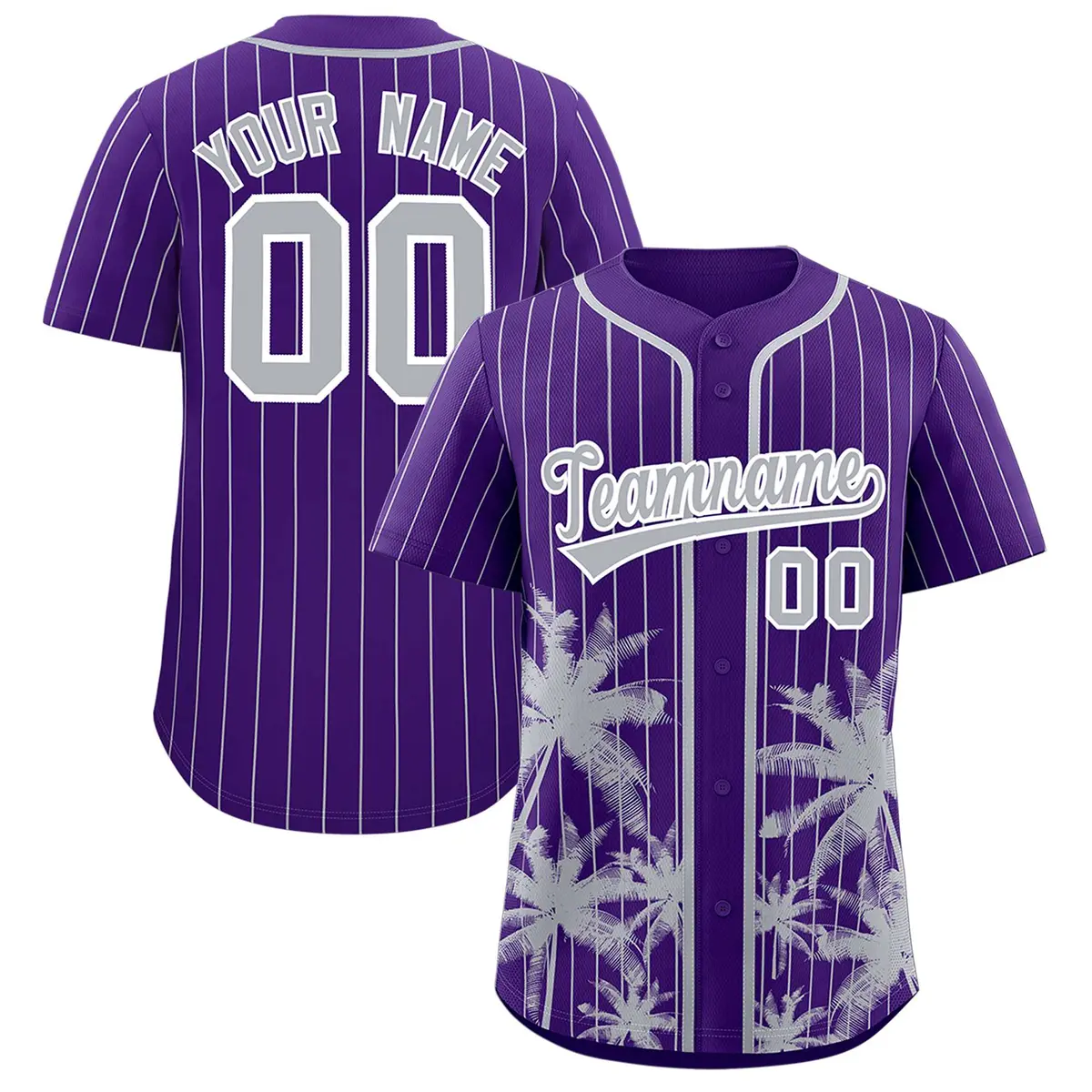 Purple Gray Pinstripe Coconut Tree Baseball Jersey