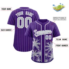 Purple Gray Pinstripe Coconut Tree Baseball Jersey 2
