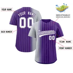 Purple Gray Pinstripe Gradient Baseball Jersey 2