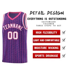 Purple Gray Pinstripe Retro Sets Uniform Basketball Jersey 2