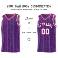 Purple Gray Pinstripe Retro Sets Uniform Basketball Jersey 3