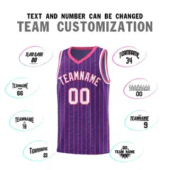 Purple Gray Pinstripe Retro Sets Uniform Basketball Jersey 4