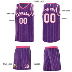 Purple Gray Pinstripe Retro Sets Uniform Basketball Jersey 5