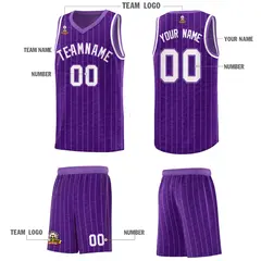 Purple Gray Pinstripe Retro Sets Uniform Basketball Jersey 5