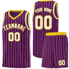 Purple Gray Pinstripe Retro Sets Uniform Basketball Jersey 1