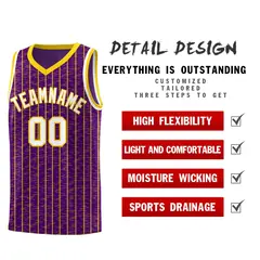 Purple Gray Pinstripe Retro Sets Uniform Basketball Jersey 2