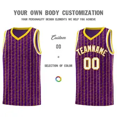 Purple Gray Pinstripe Retro Sets Uniform Basketball Jersey 3