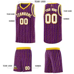 Purple Gray Pinstripe Retro Sets Uniform Basketball Jersey 5