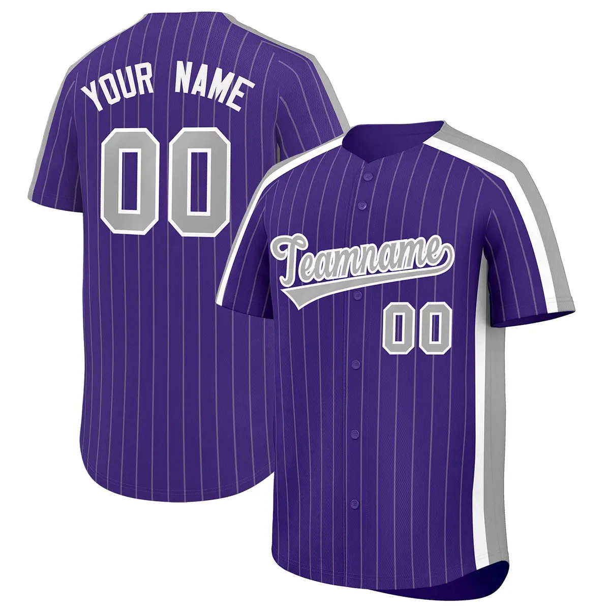 Purple Gray Pinstripe Two-tone Side Baseball Jersey