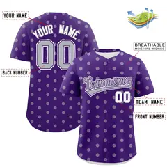 Purple Gray Polka Dot Graffiti Authentic Baseball Jersey 2