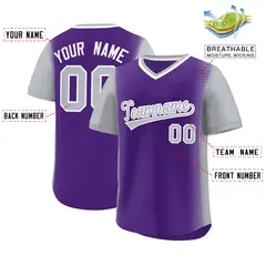 Purple Gray Raglan Sleeves Pullover Baseball Jersey 2
