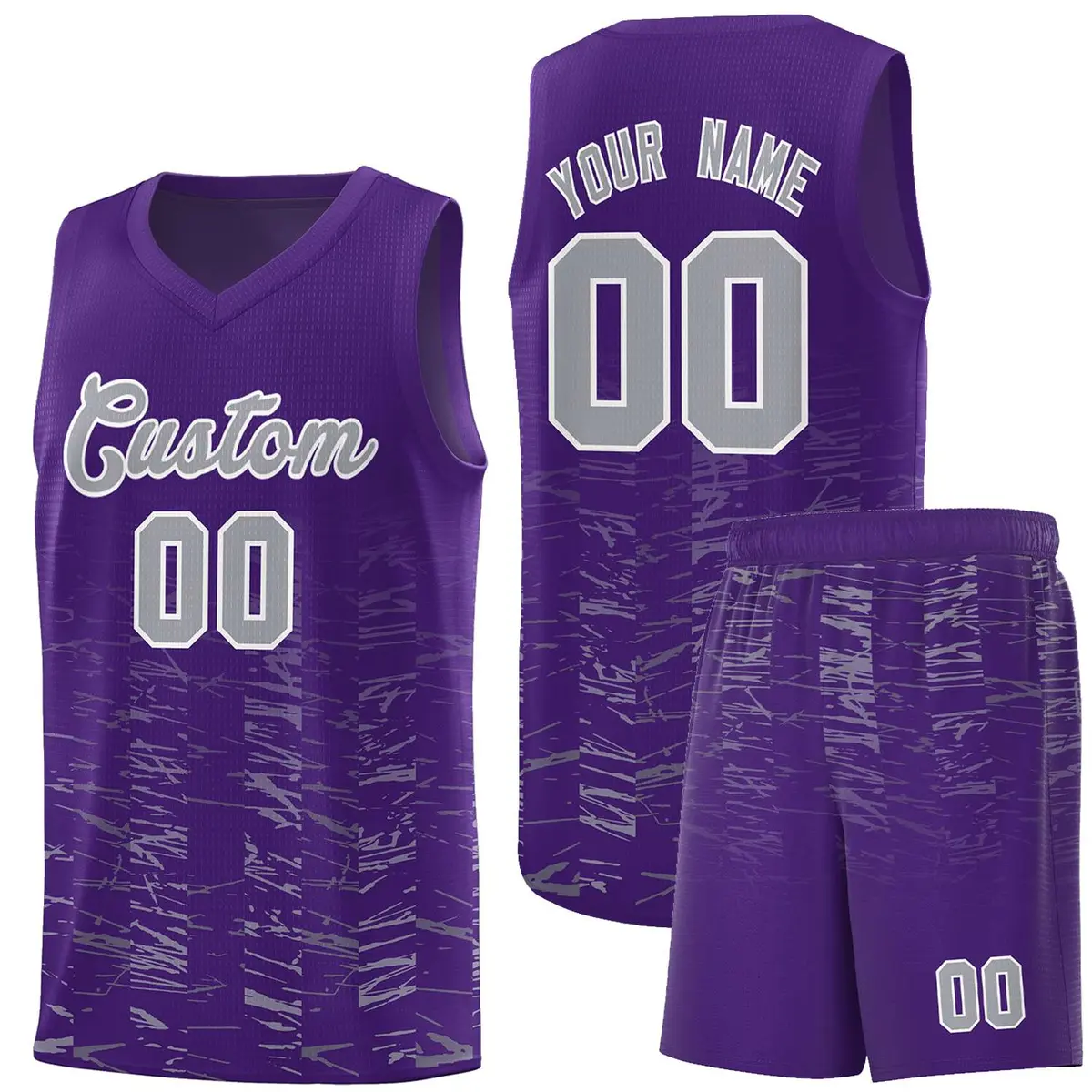 Purple Gray Scratches Pattern Sports Basketball Jersey