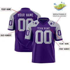 Purple Gray Shoulder Star Pattern Flag Football Jersey 2