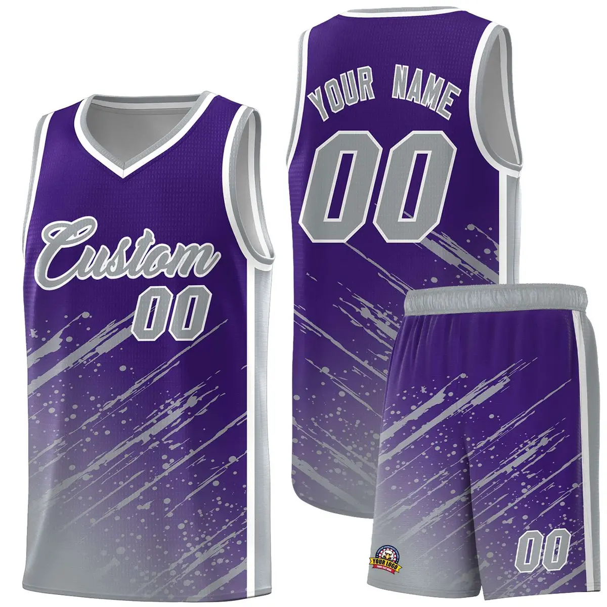 Purple Gray Splash Basketball Uniforms for Match