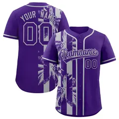 Purple Gray Split Coconut Tree Design Baseball Jersey 1