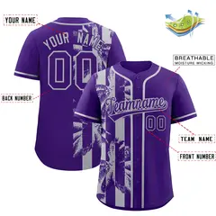 Purple Gray Split Coconut Tree Design Baseball Jersey 2
