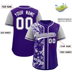 Purple Gray Split Graffiti Raglan Sleeve Baseball Jersey 2
