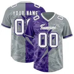 Purple Gray Split Lightning Pattern Football Jersey