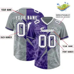 Purple Gray Split Lightning Pattern Football Jersey 2