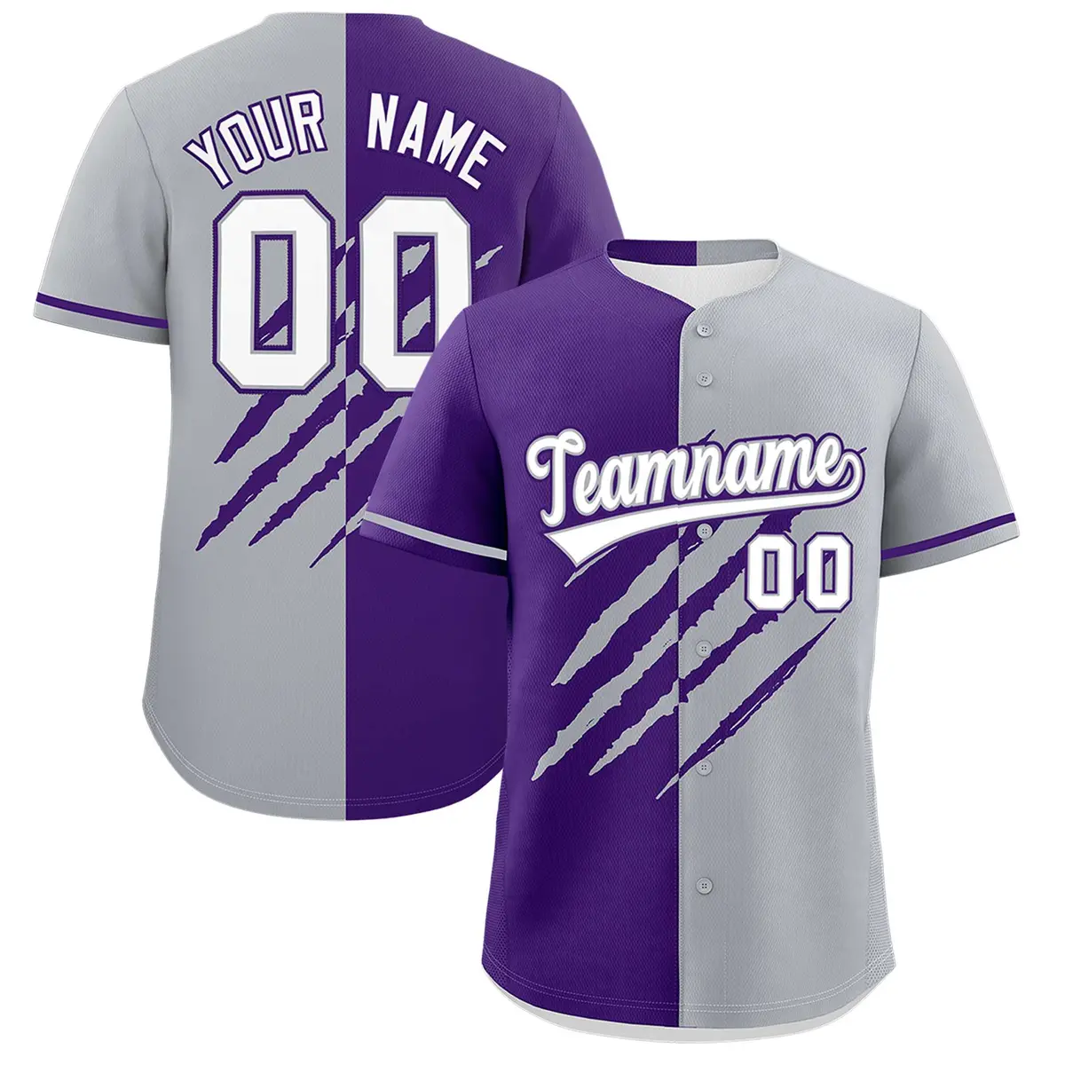 Purple Gray Split Tiger Claw Scratch Baseball Jersey
