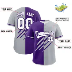 Purple Gray Split Tiger Claw Scratch Baseball Jersey 2