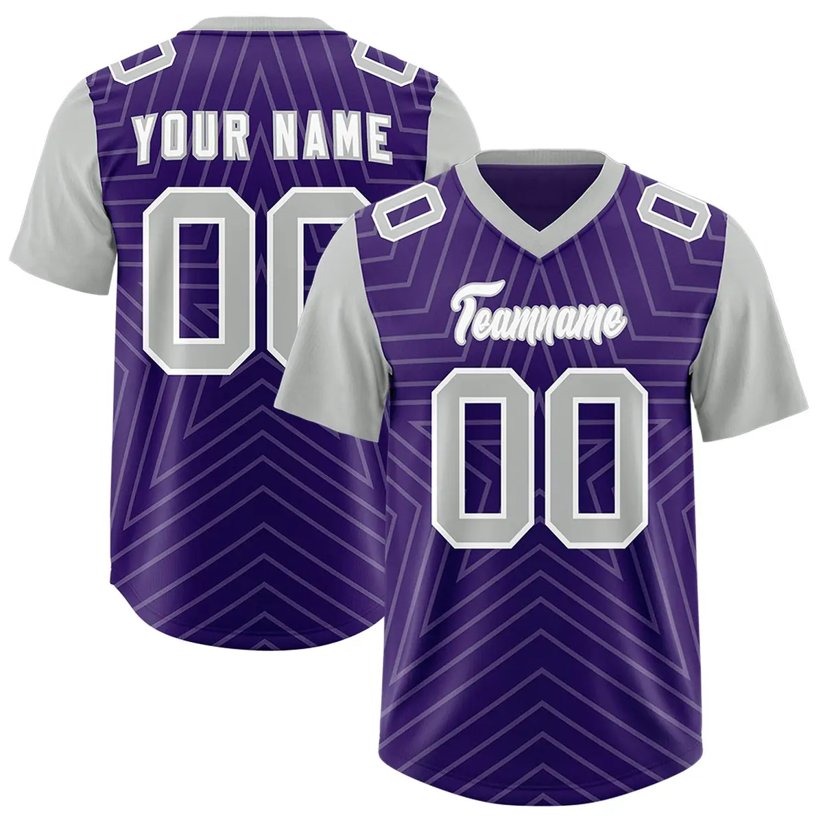 Purple Gray Star Pattern Raglan Sleeves Football Jersey