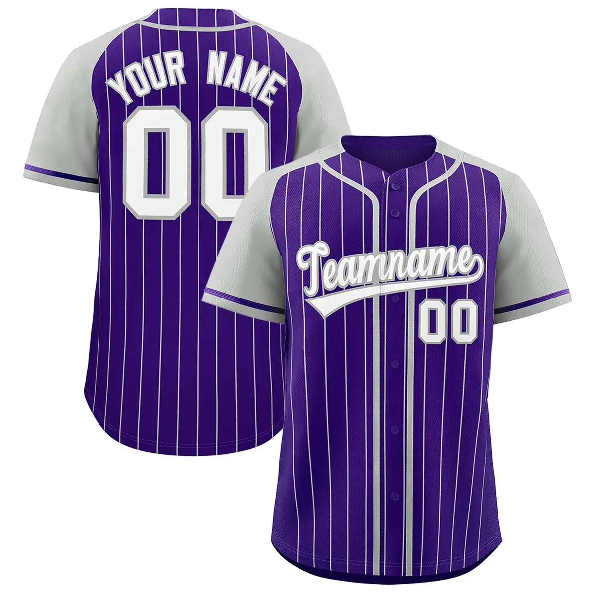 Purple Gray Stripe Raglan Sleeves Fashion Baseball Jersey