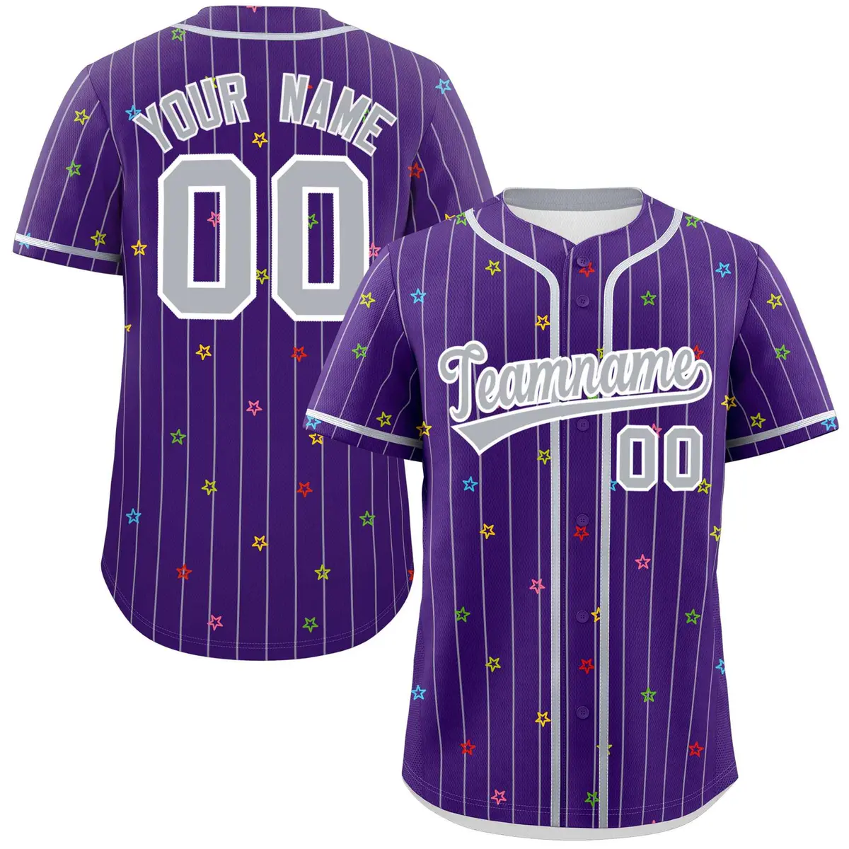 Purple Gray Stripe Star Pattern Authentic Baseball Jersey
