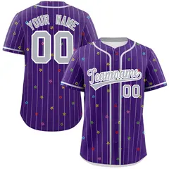 Purple Gray Stripe Star Pattern Authentic Baseball Jersey 1