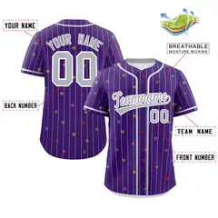 Purple Gray Stripe Star Pattern Authentic Baseball Jersey 2