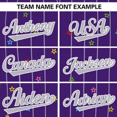 Purple Gray Stripe Star Pattern Authentic Baseball Jersey 3