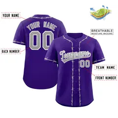 Purple Gray Thorns Ribbed Authentic Classic Baseball Jersey 2