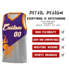 Purple Gray Two Tone Sunburst Design Basketball Jersey 3
