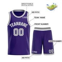 Purple Gray-White Bull Classic Sets Curved Basketball Jersey 3